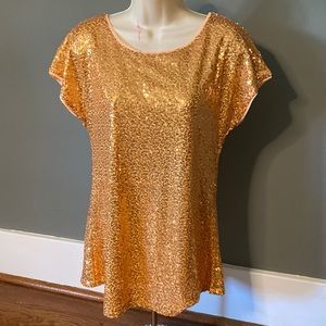 Medium Gold Sequins Relaxes Fit Short Sleeve Shirt